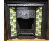 Antique Art Nouveau Tiled Cast Iron Fireplace Insert