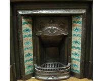 Antique Art Nouveau Tiled Cast Iron Fireplace Insert