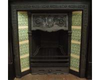 Antique Arts & Crafts Tiled Cast Iron Fireplace Surround