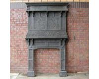 Antique Carved Wooden Fireplace Surround With Overmantel