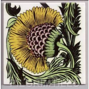 William De Morgan Arts & Crafts Sunflower Fireplace Tiles