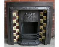 Tiled Cast Iron Art Nouveau Original Fireplace Insert