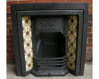 Original Arts & Crafts Tiled Cast Iron Fireplace Insert