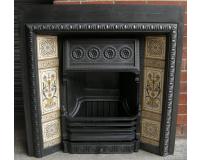 Original Arts & Crafts Tiled Cast Iron Fireplace Insert