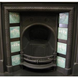 Reclaimed Aesthetic Movement Tiled Cast Iron Fireplace Insert