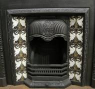 Original Art Nouveau Tiled Cast Iron Fireplace Insert