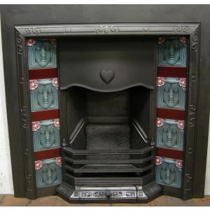 Art Nouveau Tiled Cast Iron Fireplace Insert