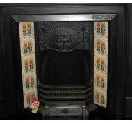 Antique Cast Iron Tiled Art nouveau Fireplace Insert