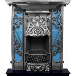 Toulouse Art Nouveau Tiled Cast Iron Combination Fireplace